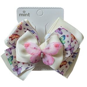 Mint Ivory and Pink Butterfly Large 4” Bow Hair Clip NWT